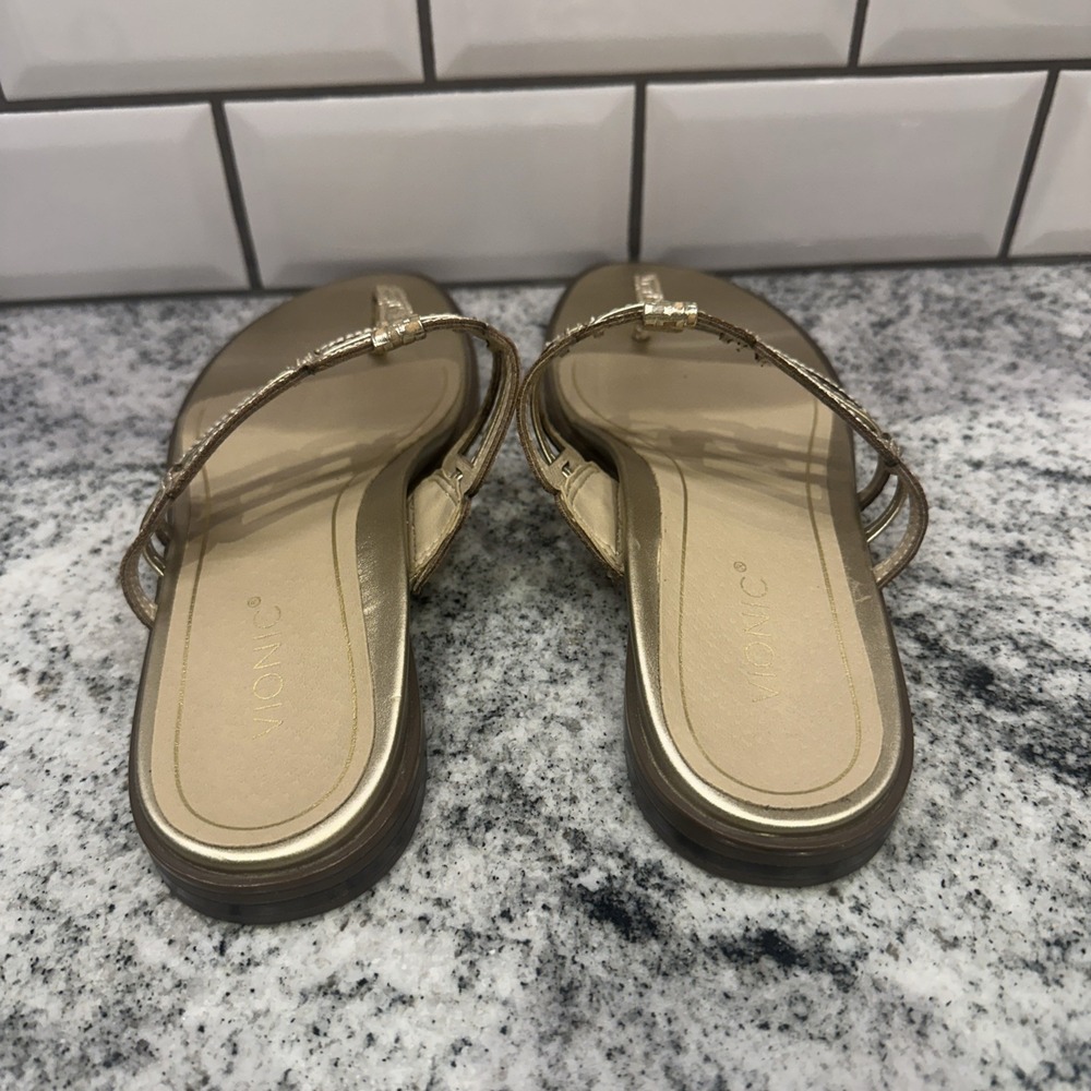 Vionic Alvana Gold Leather Thong Flat‎ Sandals Women's 8.5 Comfort Arch Support - Picture 3 of 7